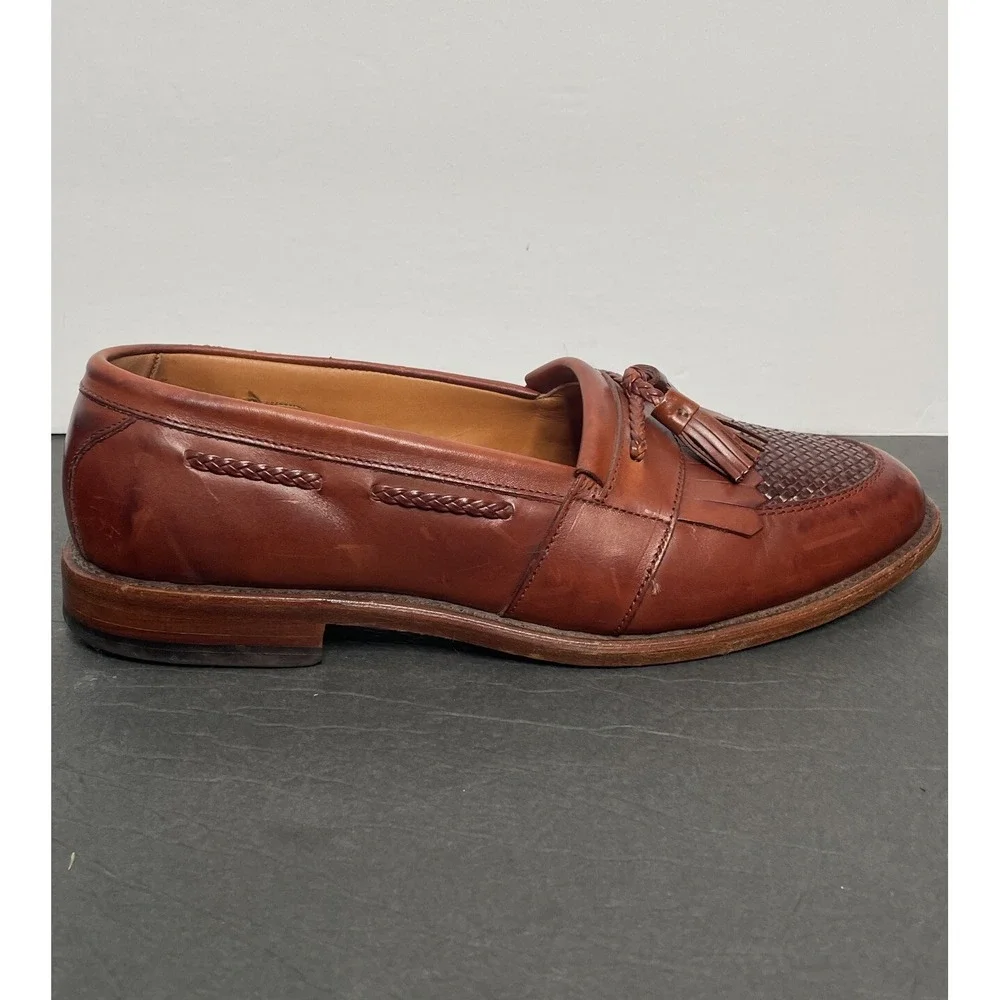 ALLEN‎ EDMONDS CODY Kiltie Tassel Loafers 9.5 D Brown Woven Leather Men's Shoes